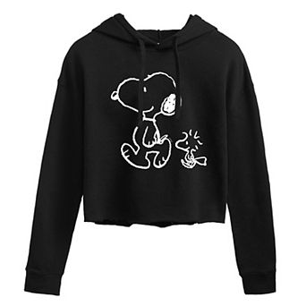 Juniors' Peanuts Snoopy & Woodstock Walk Cropped Hoodie