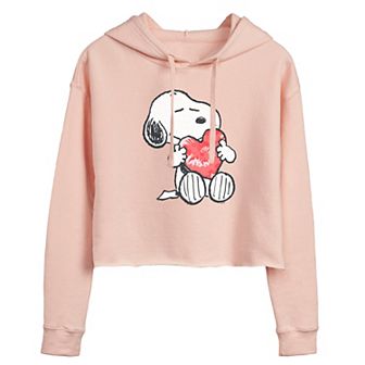 Juniors' Peanuts Snoopy With Heart Cropped Hoodie