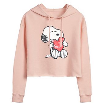Juniors' Peanuts Snoopy With Heart Cropped Hoodie