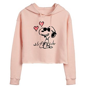 Juniors' Peanuts Snoopy Joe Cool Sitting Hearts Cropped Hoodie