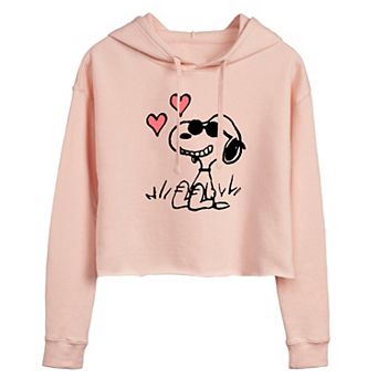 Juniors' Peanuts Snoopy Joe Cool Sitting Hearts Cropped Hoodie