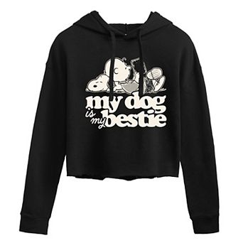 Juniors' Peanuts Snoopy & Charlie Brown My Dog Is My Bestie Cropped Hoodie
