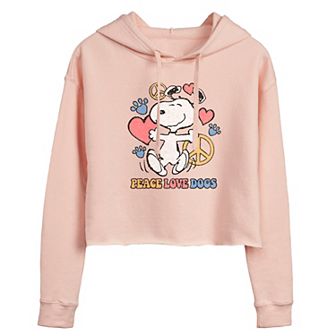 Juniors' Peanuts Snoopy Peace Love Dogs Cropped Hoodie