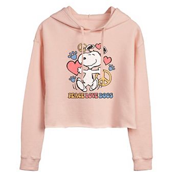 Juniors' Peanuts Snoopy Peace Love Dogs Cropped Hoodie