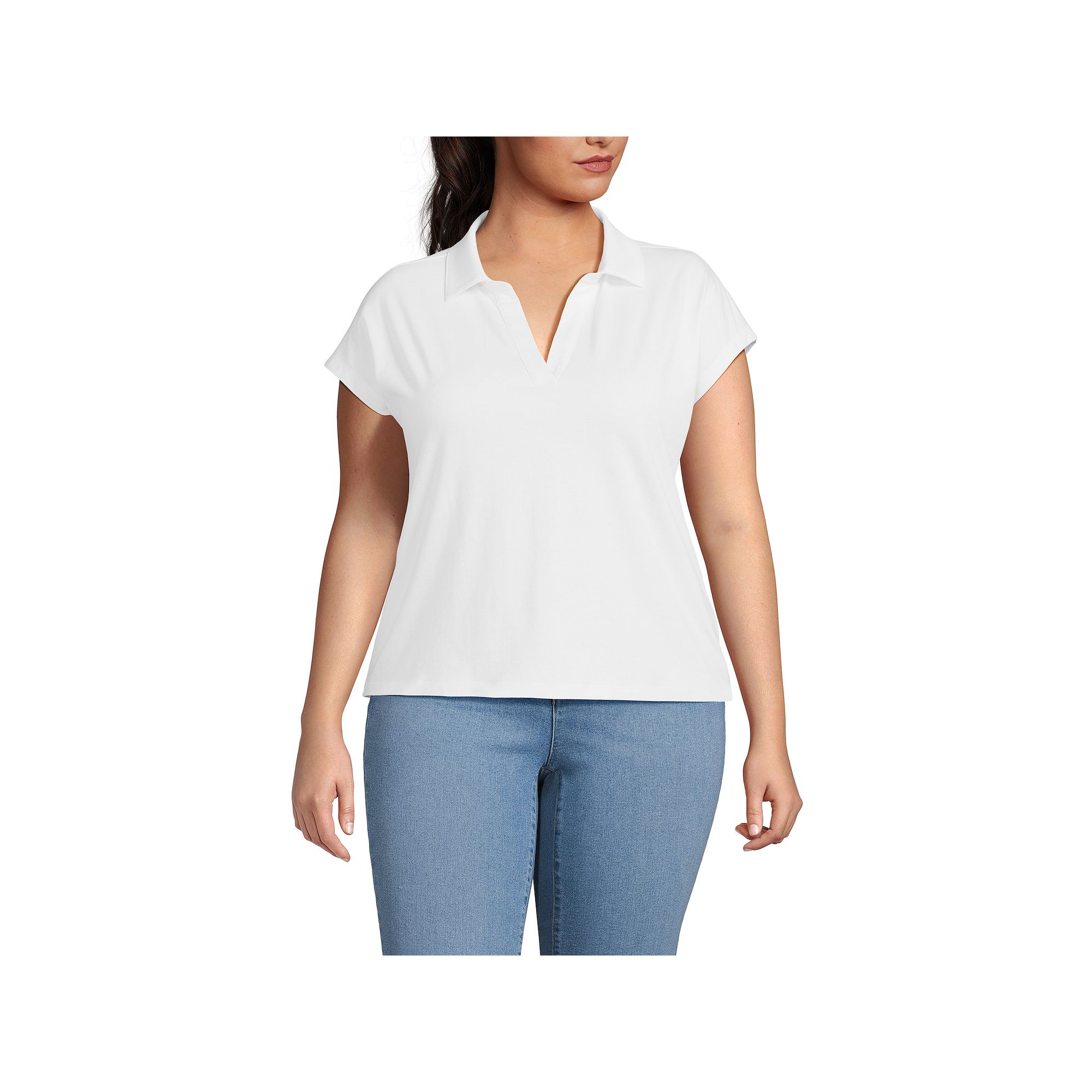 Plus Size Lands End Supima Cotton Dolman Johnny Collar Polo Shirt, Womens