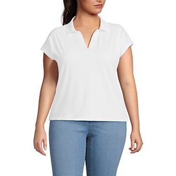 Plus Size Lands' End Supima Cotton Dolman Johnny Collar Polo Shirt