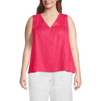 Plus Size Lands' End Linen V-Neck Top