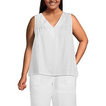 Plus Size Lands' End Linen V-Neck Top