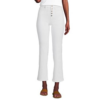 Women's Lands' End Denim High Rise Button Front Kick Flare Crop Jeans