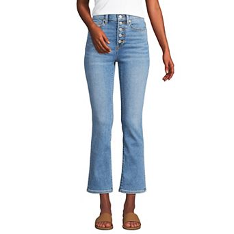 Women's Lands' End Recover High Rise Button Front Kick Flare Crop Jeans