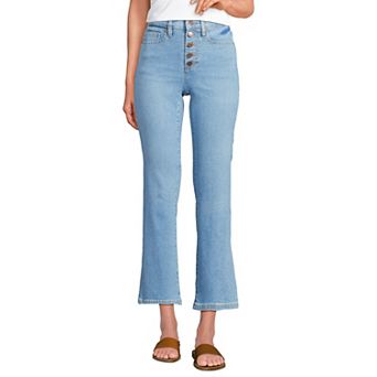Women's Lands' End Recover High Rise Button Front Kick Flare Crop Jeans