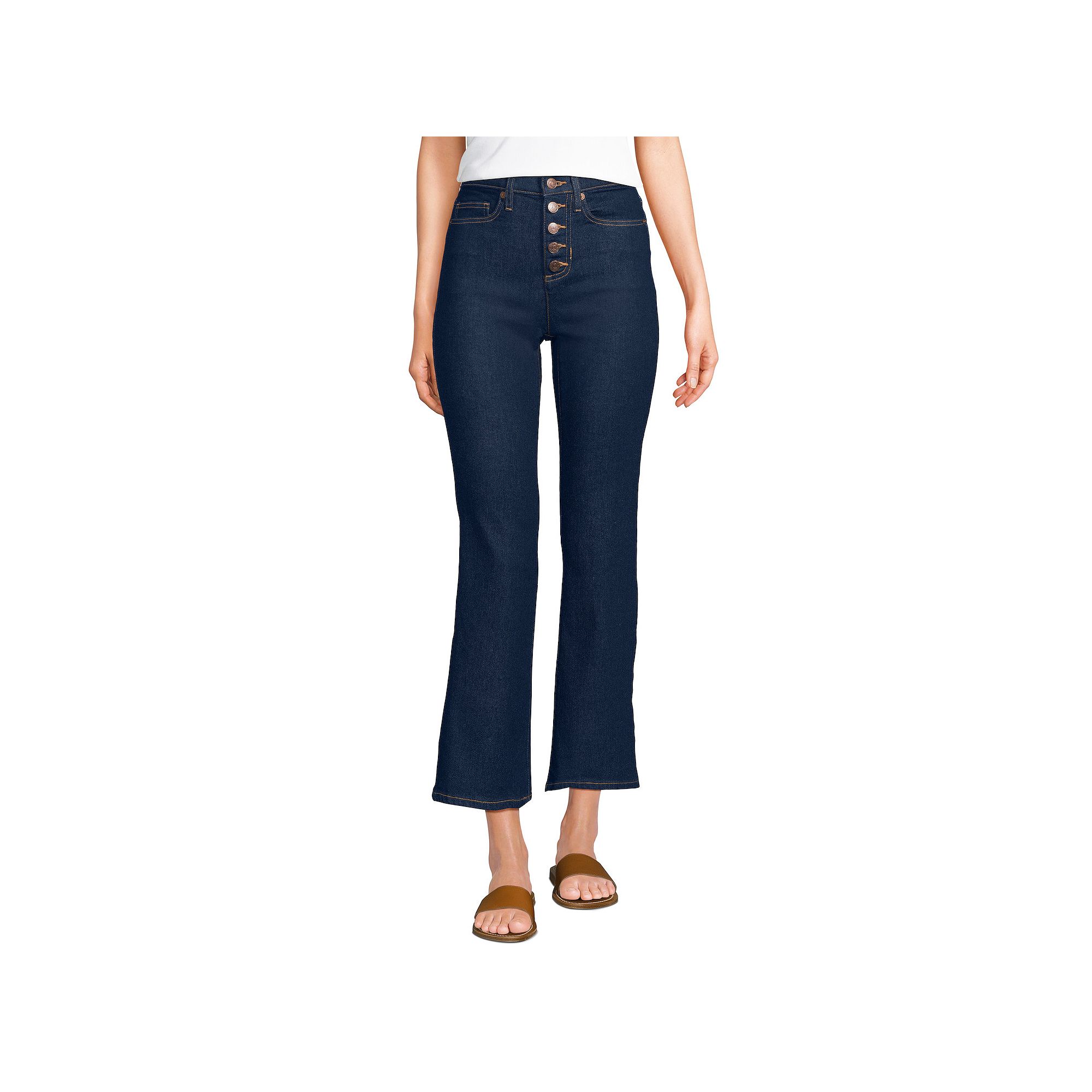 Womens Lands End Recover High Rise Button Front Kick Flare Crop Jeans, Si