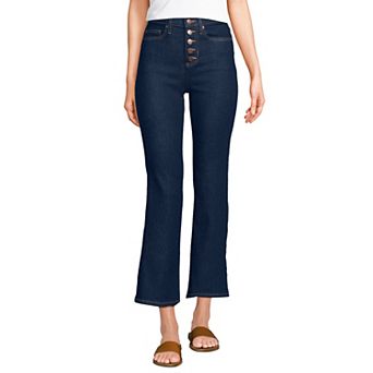 Women's Lands' End Recover High Rise Button Front Kick Flare Crop Jeans