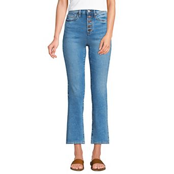Women's Lands' End Recover High Rise Button Front Kick Flare Crop Jeans