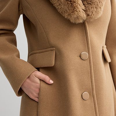 Women's Draper James Long Faux Fur Button-On Coat