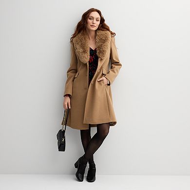 Women's Draper James Long Faux Fur Button-On Coat