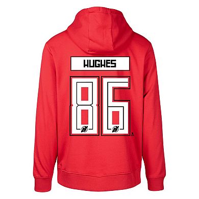 Men's Levelwear Jack Hughes Red New Jersey Devils Podium Name & Number Pullover Hoodie