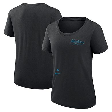 Women's Nike Black Miami Marlins Authentic Collection Performance Scoop Neck T-Shirt