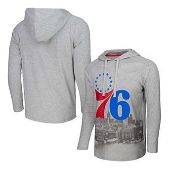 Men's Stadium Essentials Heather Gray Philadelphia 76ers Atrium Raglan Long Sleeve Hoodie T-Shirt