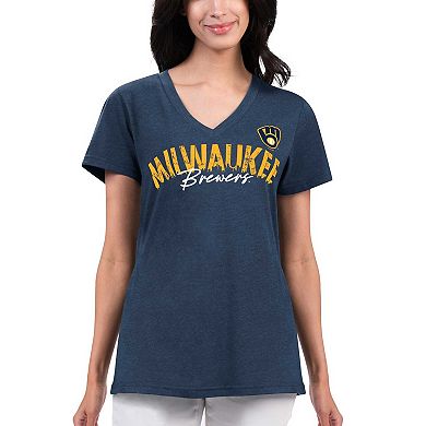 Women's G-III 4Her by Carl Banks Navy Milwaukee Brewers Key Move V-Neck T-Shirt