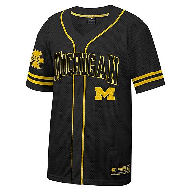 Men's Colosseum Black Michigan Wolverines Free Spirited Mesh Button-Up Baseball Jersey