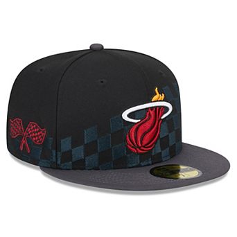 Men's New Era Black Miami Heat Rally Drive Checkerboard 59FIFTY Crown Fitted Hat