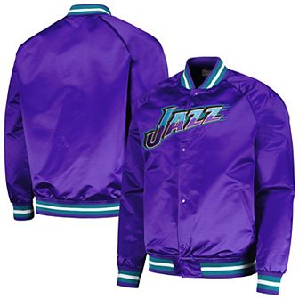 Men's Mitchell & Ness Purple Utah Jazz Hardwood Classics Throwback Wordmark Raglan Full-Snap Jacket