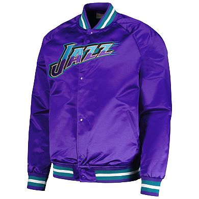 Men's Mitchell & Ness Purple Utah Jazz Hardwood Classics  Throwback Wordmark Raglan Full-Snap Jacket