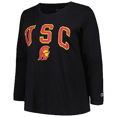 Women's Profile Black USC Trojans Plus Size Arch Over Logo Scoop Neck Long Sleeve T-Shirt