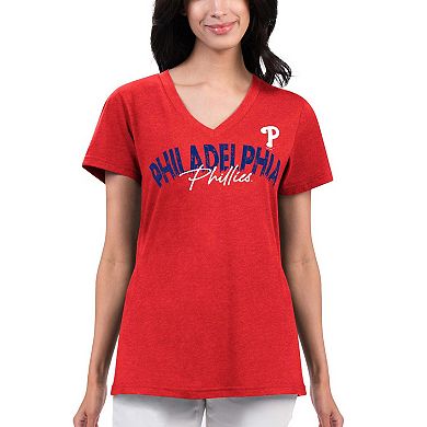 Women's G-III 4Her by Carl Banks Red Philadelphia Phillies Key Move V-Neck T-Shirt