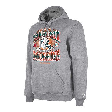 Men's New Era Heather Gray Miami Dolphins Retro Pullover Hoodie