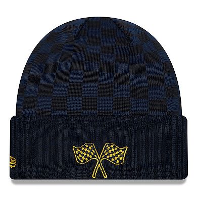 Men's New Era Navy Indiana Pacers 2024 NBA All-Star Game Rally Drive Checkerboard Pattern Cuffed Knit Hat