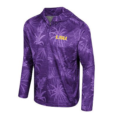 Men's Colosseum Purple LSU Tigers Palms Printed Lightweight Quarter-Zip Hooded Top