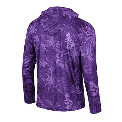 Men's Colosseum Purple LSU Tigers Palms Printed Lightweight Quarter-Zip Hooded Top