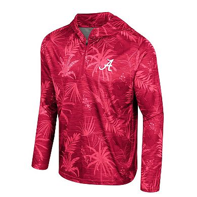 Men's Colosseum Crimson Alabama Crimson Tide Palms Printed Lightweight Quarter-Zip Hooded Top