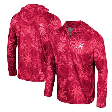 Men's Colosseum Crimson Alabama Crimson Tide Palms Printed Lightweight Quarter-Zip Hooded Top