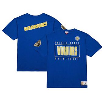 Men's Mitchell & Ness Royal Golden State Warriors Hardwood Classics Team OG 2.0 Premium Vintage Logo T-Shirt