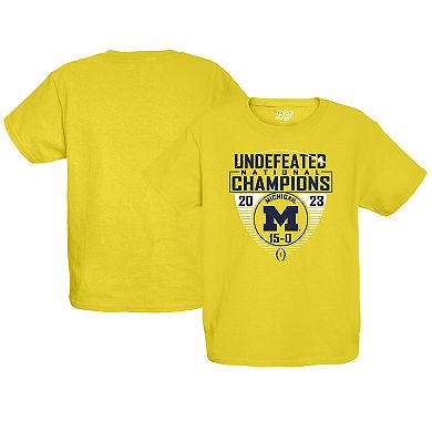 Youth Blue 84  Maize Michigan Wolverines College Football Playoff 2023 National Champions Draft Pick Undefeated T-Shirt