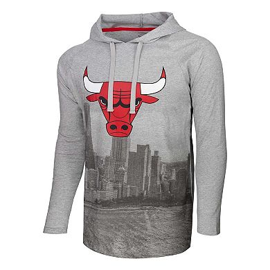 Men's Stadium Essentials Heather Gray Chicago Bulls Atrium Raglan Long Sleeve Hoodie T-Shirt