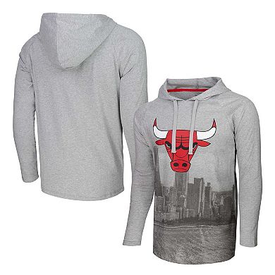 Men's Stadium Essentials Heather Gray Chicago Bulls Atrium Raglan Long Sleeve Hoodie T-Shirt