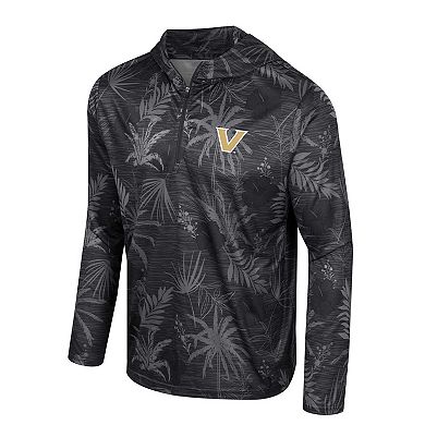 Men's Colosseum Black Vanderbilt Commodores Palms Printed Lightweight Quarter-Zip Hooded Top