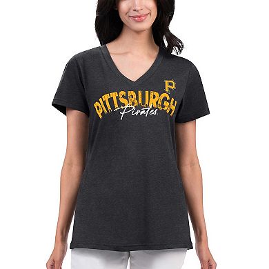 Women's G-III 4Her by Carl Banks Black Pittsburgh Pirates Key Move V-Neck T-Shirt