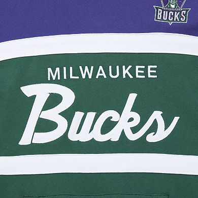 Men's Mitchell & Ness Green/Purple Milwaukee Bucks Head Coach Pullover Hoodie