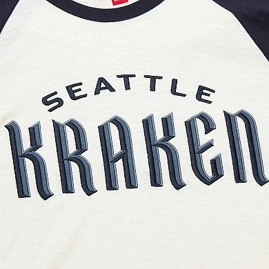 Men's Mitchell & Ness Cream Seattle Kraken Legendary Slub Vintage Raglan Long Sleeve T-Shirt