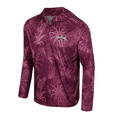 Men's Colosseum Maroon Mississippi State Bulldogs Palms Printed Lightweight Quarter-Zip Hooded Top