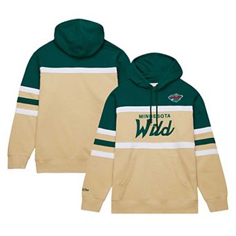 Men's Mitchell & Ness Cream/Green Minnesota Wild Head Coach Pullover Hoodie