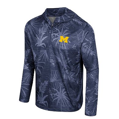 Men's Colosseum Navy Michigan Wolverines Palms Printed Lightweight Quarter-Zip Hooded Top