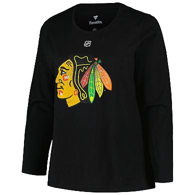 Women's Profile Connor Bedard Black Chicago Blackhawks Plus Size Name & Number Long Sleeve T-Shirt