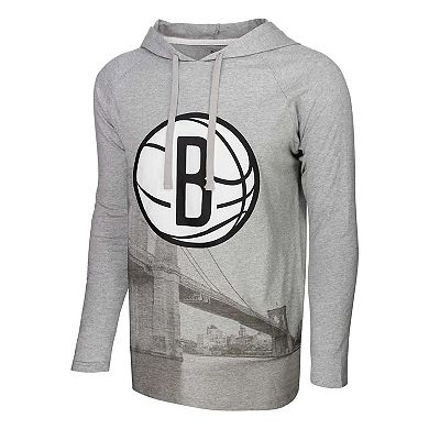 Men's Stadium Essentials Heather Gray Brooklyn Nets Atrium Raglan Long Sleeve Hoodie T-Shirt