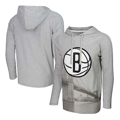 Men's Stadium Essentials Heather Gray Brooklyn Nets Atrium Raglan Long Sleeve Hoodie T-Shirt